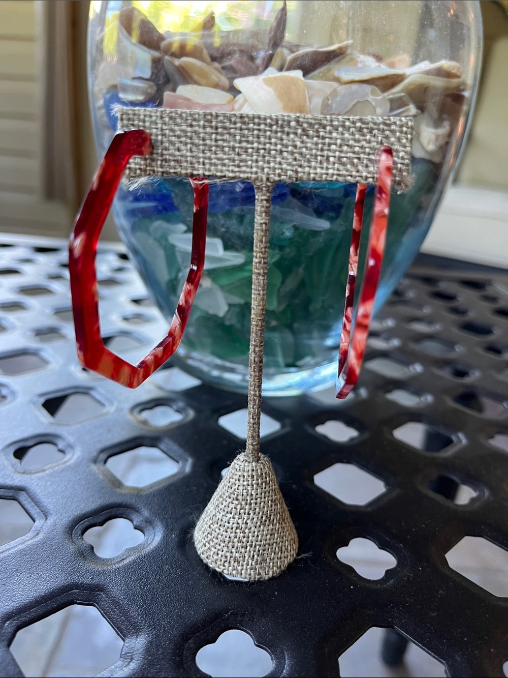 Red Tortoiseshell Resin Geometric Hoop Earrings